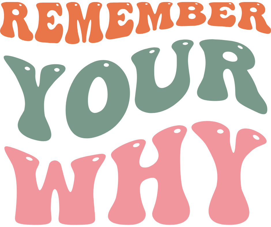 Graphic with bubble letters says "Remember your Why" That helps you stay motivated while writing.