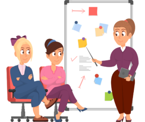 An image of a woman using a whiteboard to teach others how to explain better.